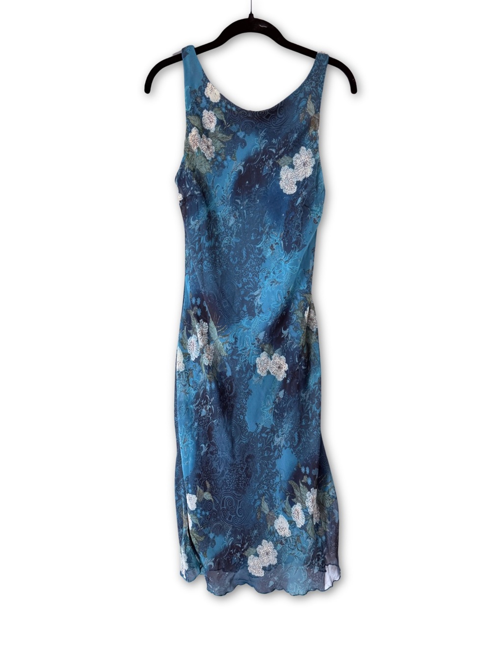 Vintage Y2K B. Smart Teal & Navy Floral Midi Slip Dress